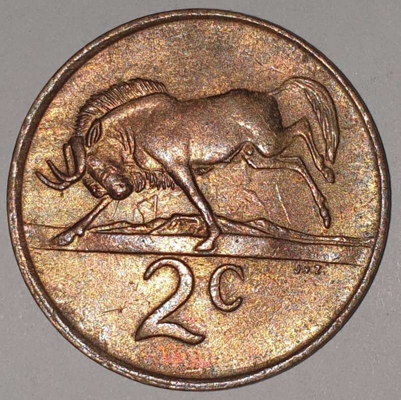 1990 - 2 CENT COIN (TWO CENT COIN) - RSA - BRONZE - KM#83 - BILINGUAL LEGEND - WILDEBEEST